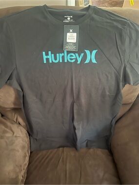 Hurley Black Tee with Teal Logo Print